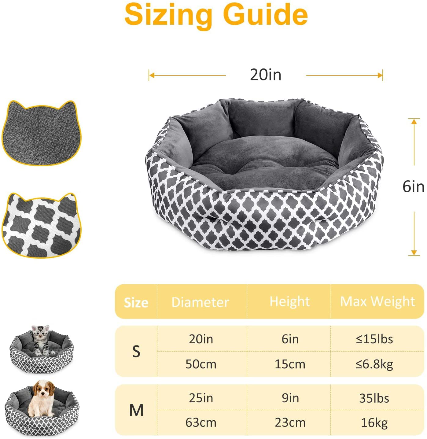 JOYO Cat Bed for Indoor Cat, 20 Inch Cat Bed Machine Washable with Waterproof Non-Slip Bottom, Double-Sided Kitten Plush Cushion Bed for Small Dogs, Soft Flannel round Warming Sofa Bed for Kitty Puppy