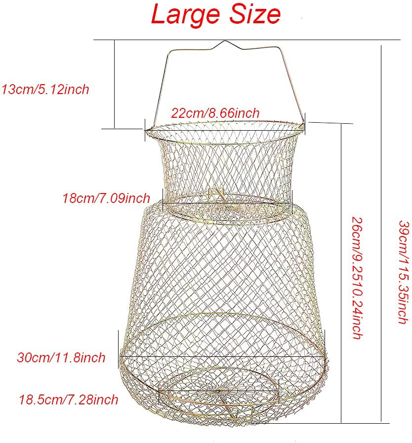 NA Collapsible Fish Crab Basket Bag Galvanized Wire Fish Crab Basket Fshing Net Cage Size: 9.8"X13.8"/11.8"X15.4" Animals & Pet Supplies > Pet Supplies > Fish Supplies > Aquarium Fish Nets N\\A   