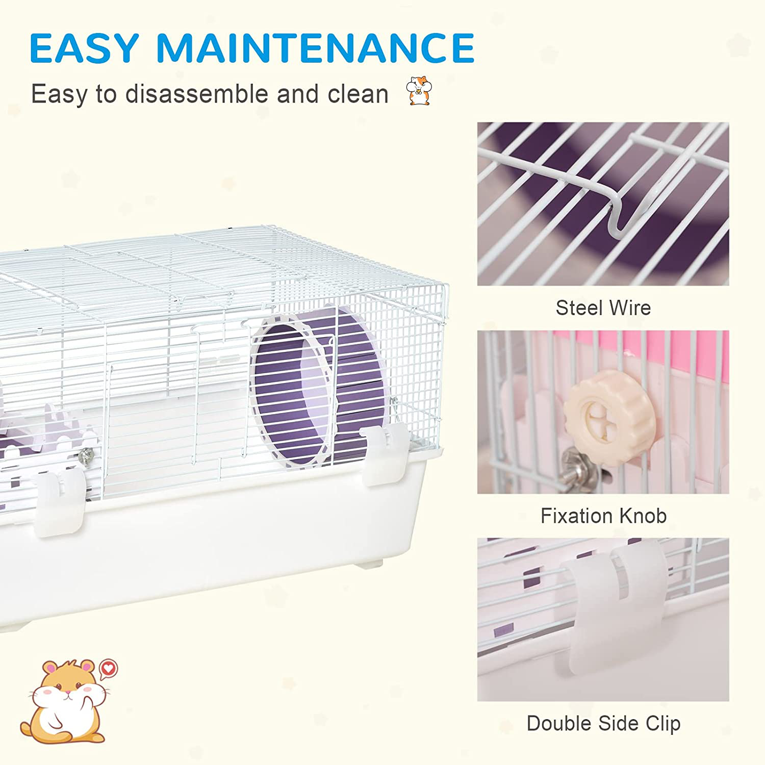 Pawhut 2 Tier Hamster Cage Gerbil Haven Multi-Storey Rodent House Small Animal Habitat with Water Bottle, Excise Wheel, Ladder, Hut, White Animals & Pet Supplies > Pet Supplies > Small Animal Supplies > Small Animal Habitats & Cages PawHut   