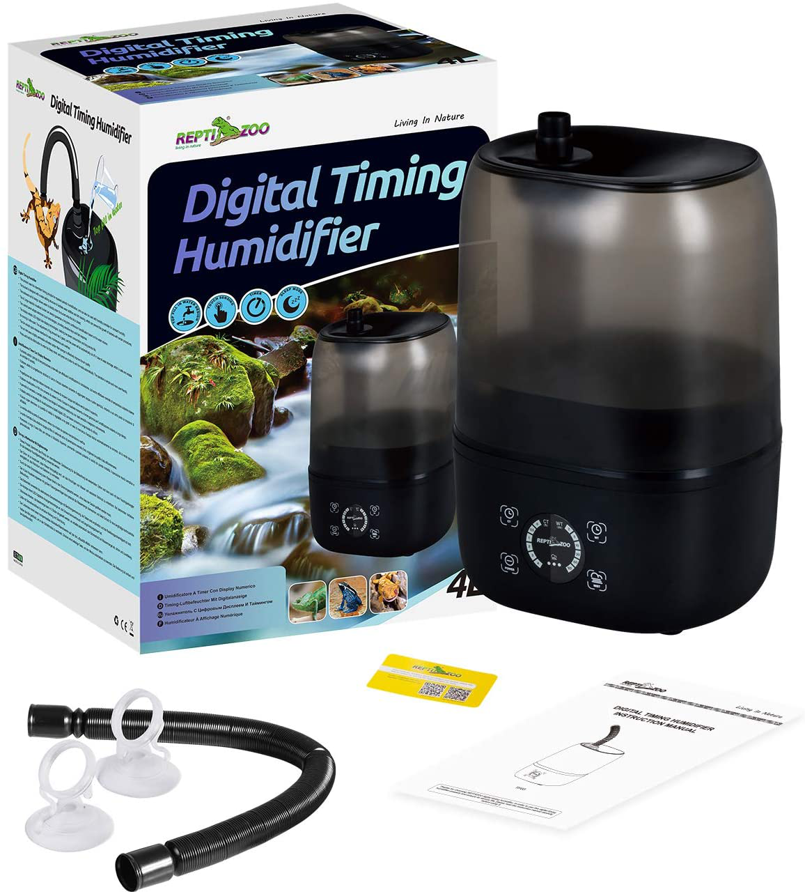 REPTI ZOO 4L Reptile Fogger Mister Tank Reptile Terrariums Humidifier Digital Tank Timing Terrarium Humidifier Smart Touch Screen Adjustable Fogger for Reptiles Amphibians Herps Animals & Pet Supplies > Pet Supplies > Reptile & Amphibian Supplies > Reptile & Amphibian Habitats REPTI ZOO   