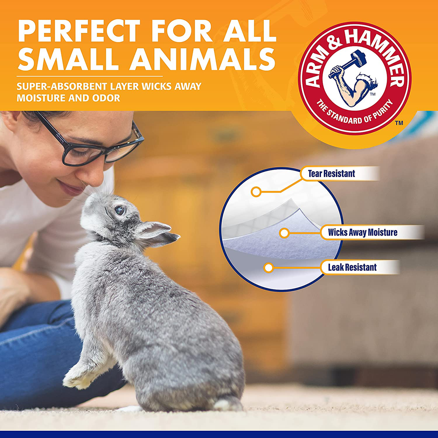 Arm & Hammer for Pets Super Absorbent Cage Liners for Guinea Pigs, Hamsters, Rabbits - Best Cage Liners for Small Animals, 7 Count - Small Animal Pet Products, Guinea Pig Pads, Guinea Pig Cage Liners