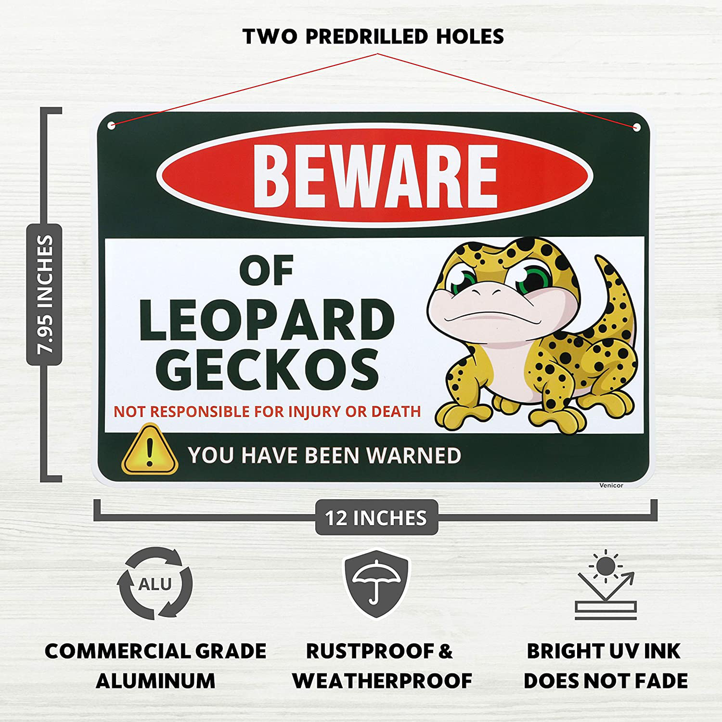 Venicor Leopard Gecko Sign Decor - 8 X 12 Inches - Aluminum - Leopard Gecko Tank Accessories Supplies Toy Gift Animals & Pet Supplies > Pet Supplies > Small Animal Supplies > Small Animal Habitat Accessories Venicor   