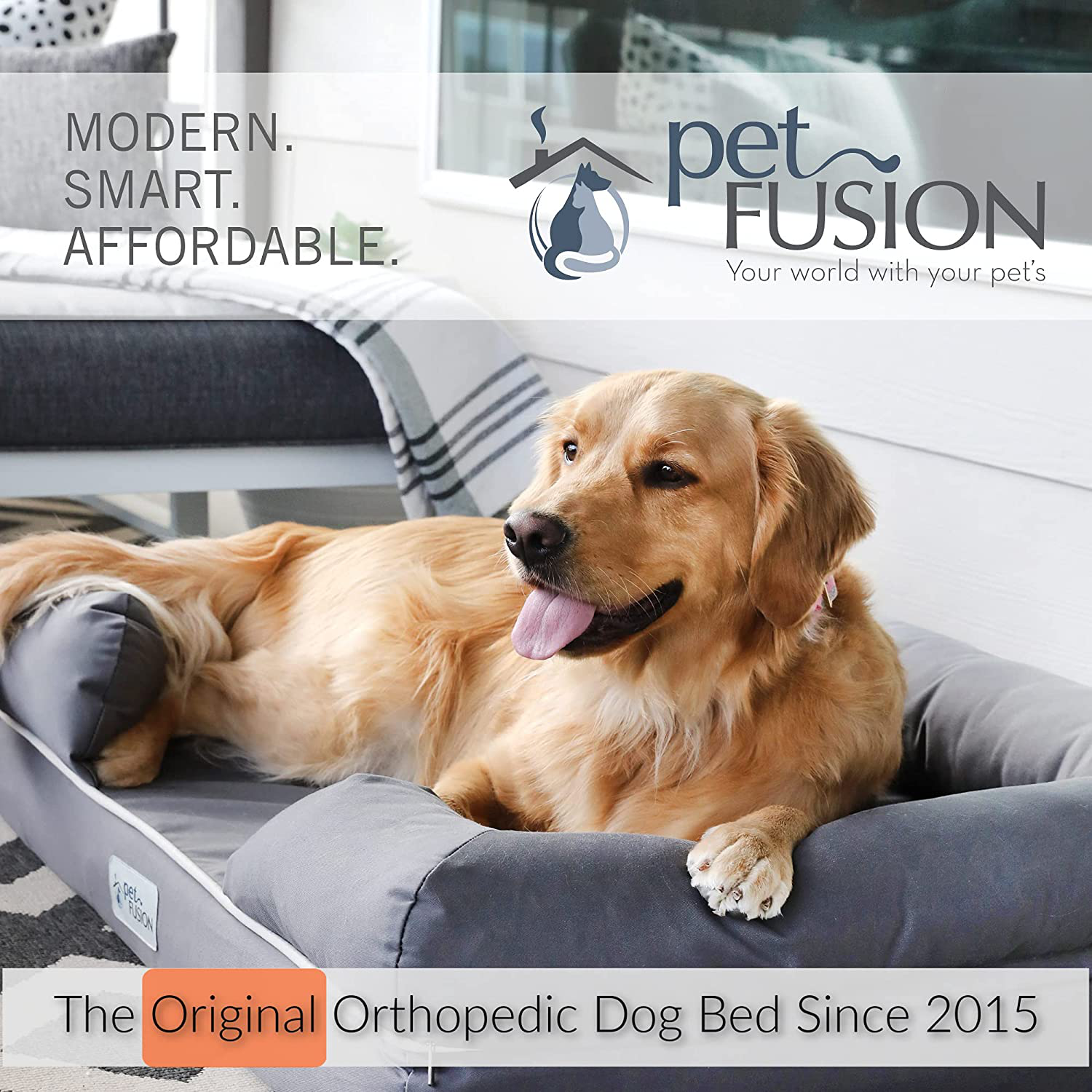 Petfusion Ultimate Orthopedic Dog Bed | Solid Certipur-Us Memory Foam | Multiple Sizes/Colors, Medium Firmness Bolster, Waterproof Liner, Breathable 35% Cotton Cover | Cert. Skin Safe | 3Yr Warranty