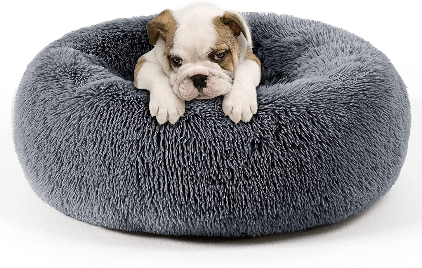 EASELAND Pet Dog Bed for Small Medium Dogs Cats Donut, Comfortable round Plush Dog Beds Calming Fluffy Faux Fur Cat Dog Cushion Bed, Machine Washable, Anti-Skid (23"/30") Animals & Pet Supplies > Pet Supplies > Dog Supplies > Dog Beds EASELAND Dark Grey Small (23" x 23") 