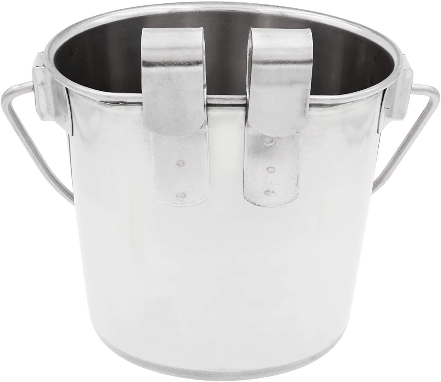 Fuzzy Puppy Flat Sided Pail with Dual Hooks, Snugly Fit on Dog, Cat and Critter Crates & Cages, Heavy Duty Stainless Steel
