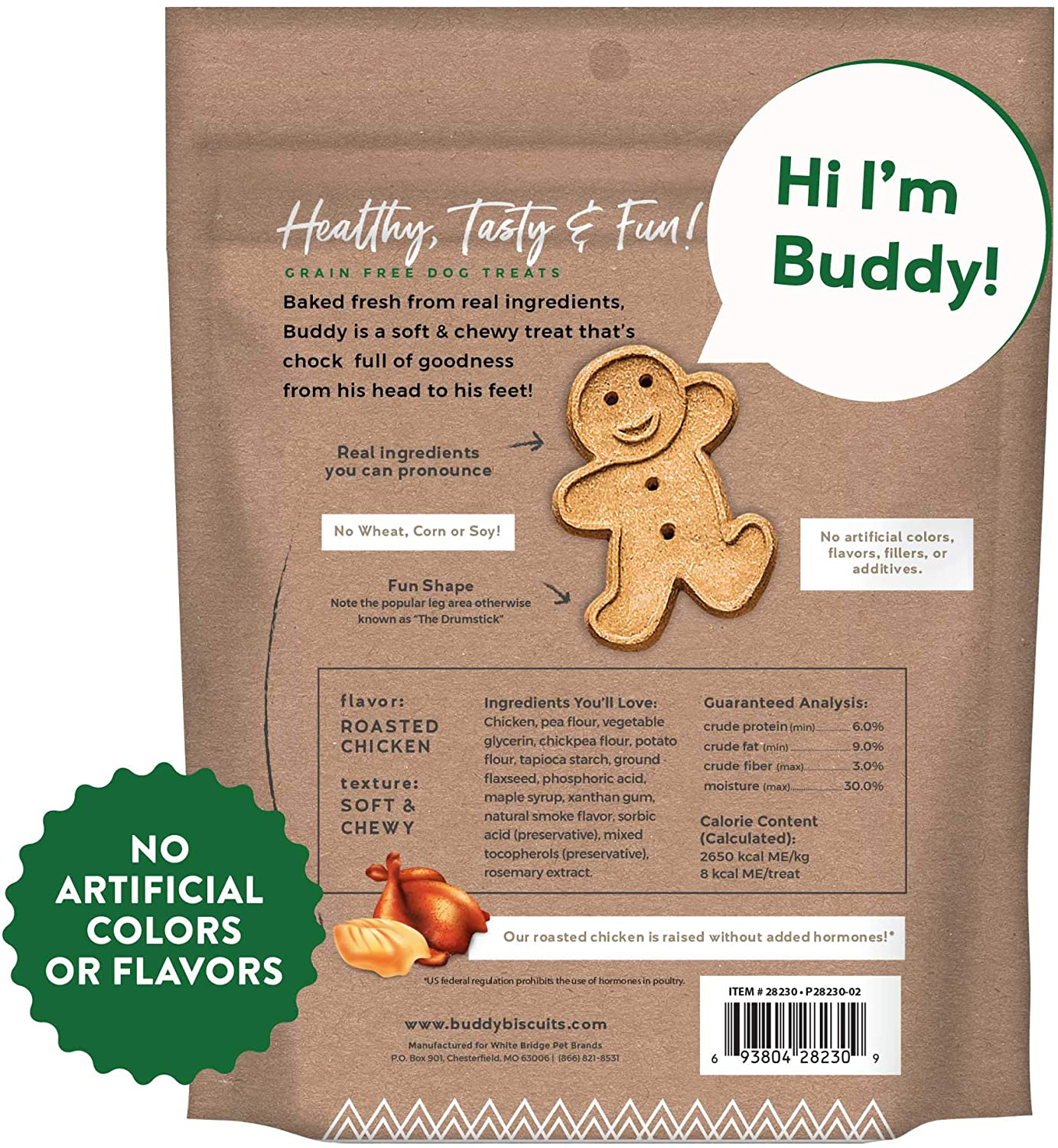 Buddy Biscuits Grain Free Dog Treats, Made in the USA Only, Healthy Ingredients No Wheat Corn or Soy