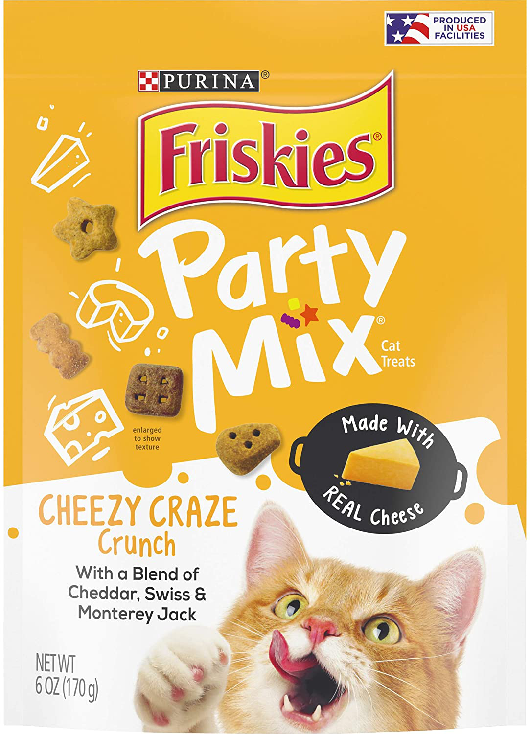 Purina Friskies Made in USA Cat Treats; Party Mix Cheezy Craze Crunch - (6) 6 Oz. Pouches Animals & Pet Supplies > Pet Supplies > Cat Supplies > Cat Treats Purina Friskies   