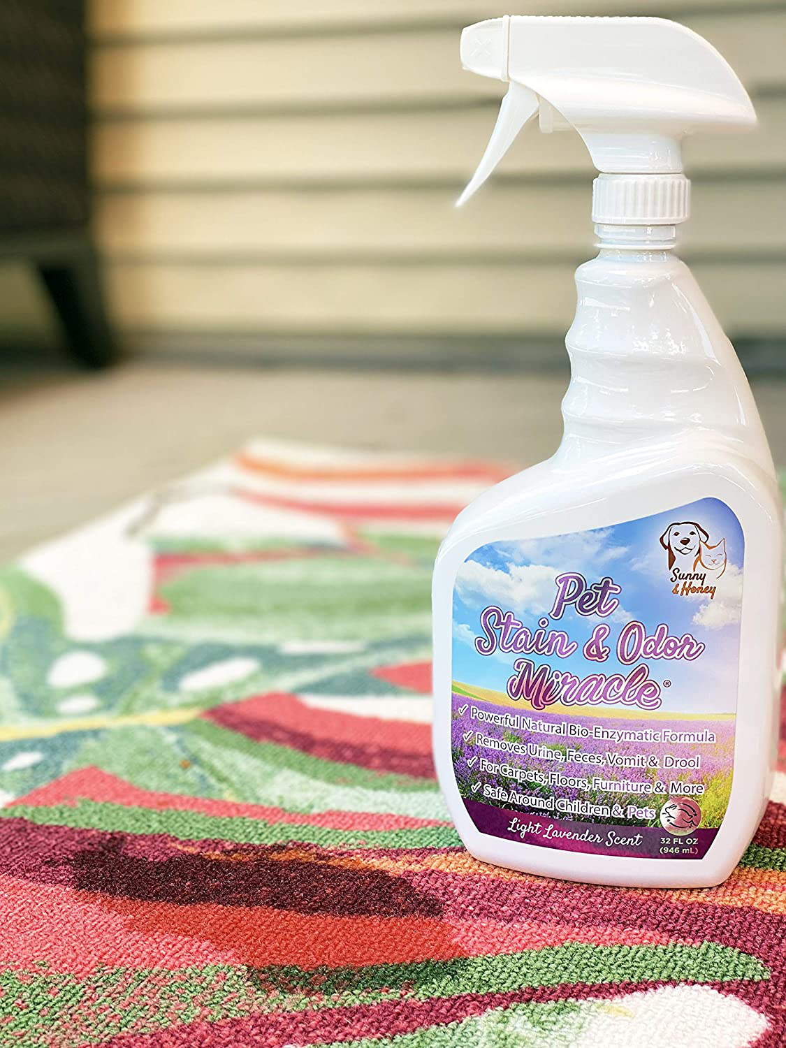 Pet Stain & Odor Miracle - Enzyme Cleaner for Dog Urine Cat Pee Feces Vomit, Enzymatic Solution Cleans Carpet Rug Car Upholstery Couch Mattress Furniture, Natural Eliminator (S/M 32FL OZ) Animals & Pet Supplies > Pet Supplies > Cat Supplies > Cat Furniture Sunny & Honey   