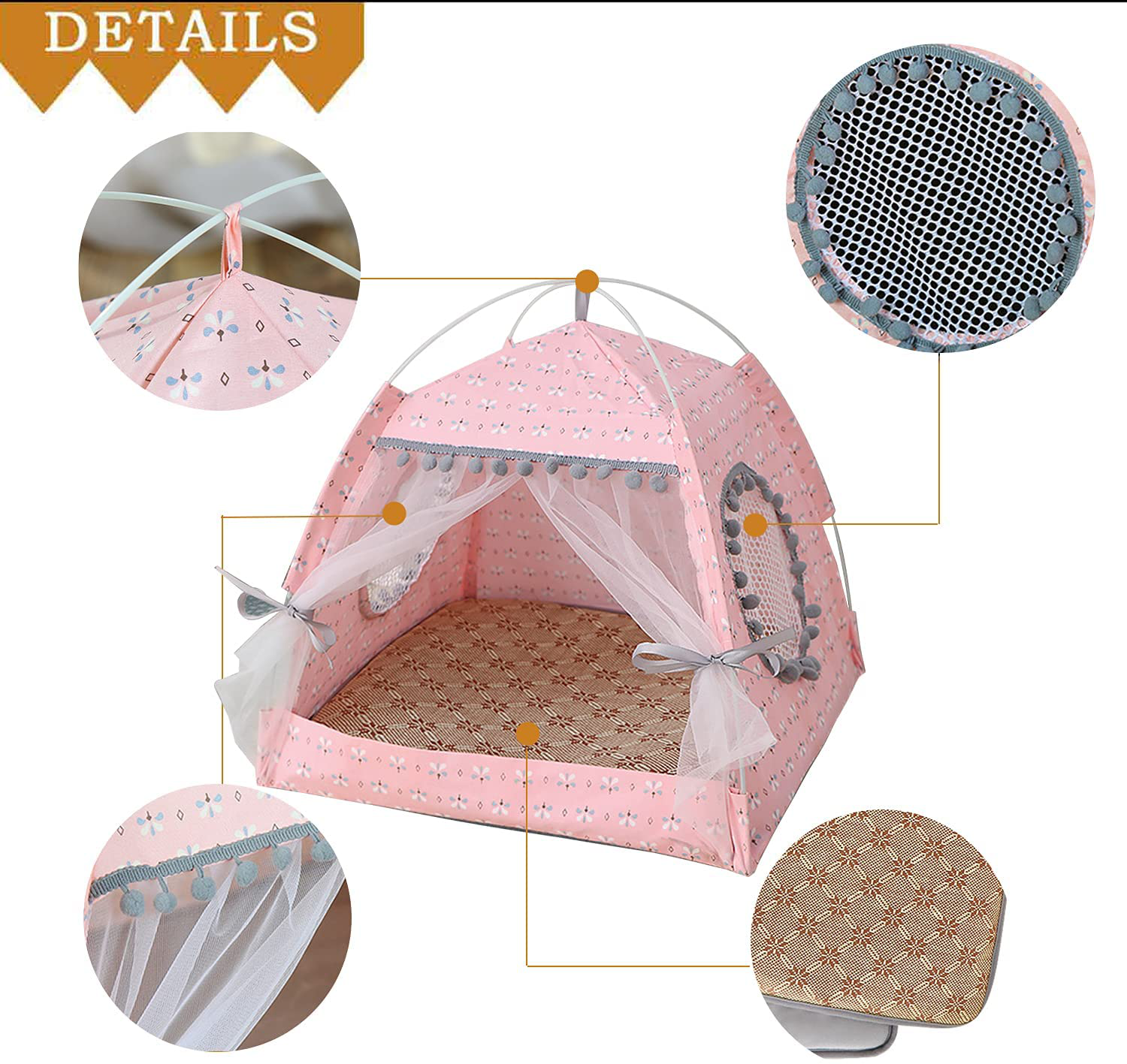 Gigreinc Cat Princess Indoor Tent House Pet Dog Cute Floral Cave Nest Bed Portable Dog Tents (M:38X38X36Cm/15X15X14Inch, Floral Pink) Animals & Pet Supplies > Pet Supplies > Dog Supplies > Dog Houses Gigreinc   
