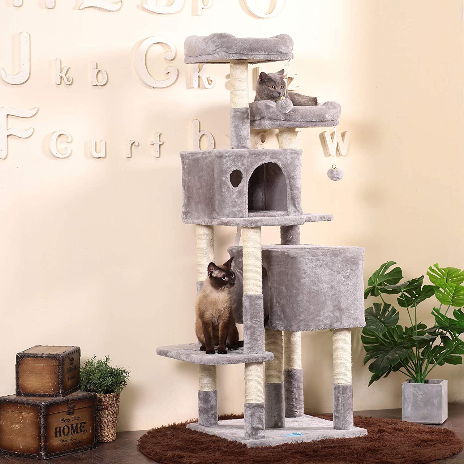 Hey-Brother 60 Inches Multi-Level Cat Tree Condo Furniture with Sisal-Covered Scratching Posts, 2 Plush Condos, 2 Plush Perches, for Kittens, Cats and Pets Animals & Pet Supplies > Pet Supplies > Cat Supplies > Cat Furniture Hey-brother   