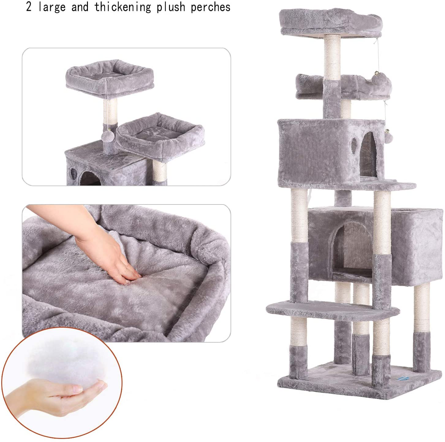 Hey-Brother 60 Inches Multi-Level Cat Tree Condo Furniture with Sisal-Covered Scratching Posts, 2 Plush Condos, 2 Plush Perches, for Kittens, Cats and Pets Animals & Pet Supplies > Pet Supplies > Cat Supplies > Cat Furniture Hey-brother   