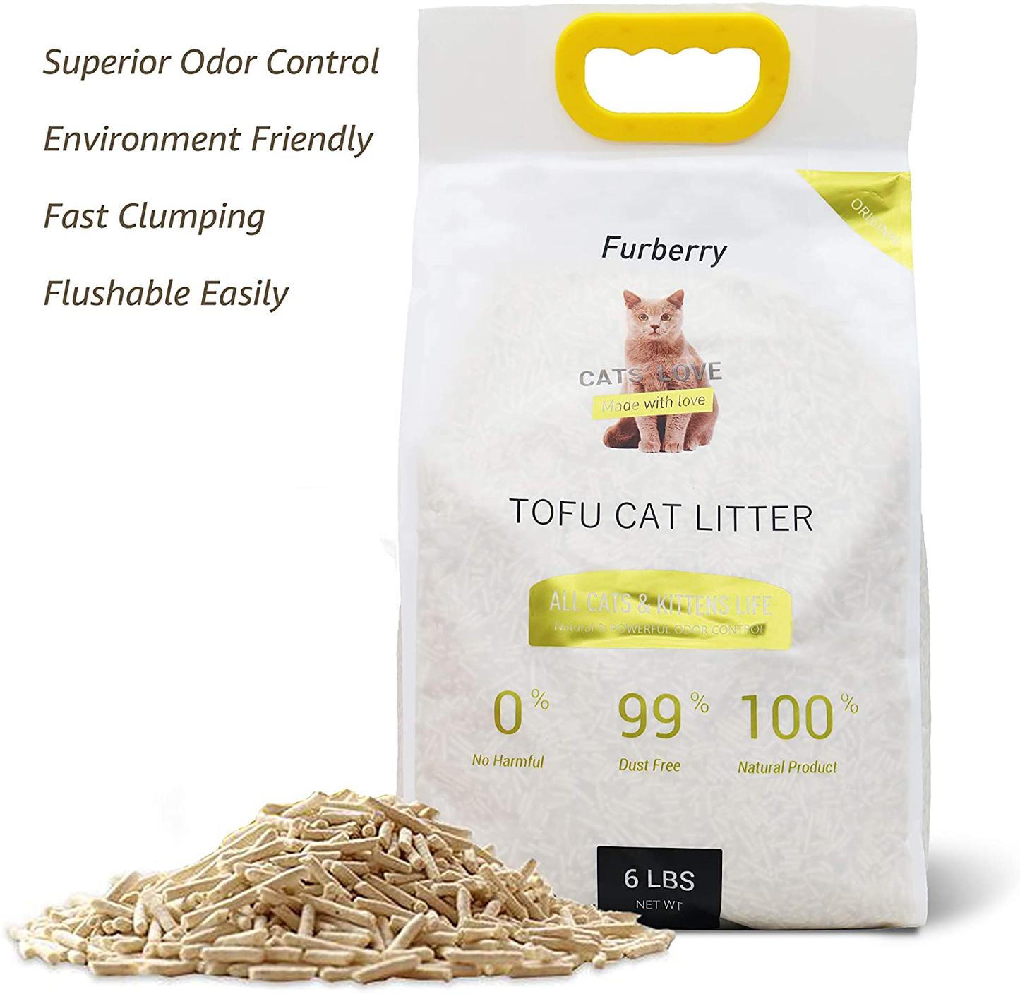Furberry Clumping Cat Litter Tofu Natural Cat Litter Unscented, Pack of 2, 12Lb. Animals & Pet Supplies > Pet Supplies > Cat Supplies > Cat Litter Furberry   