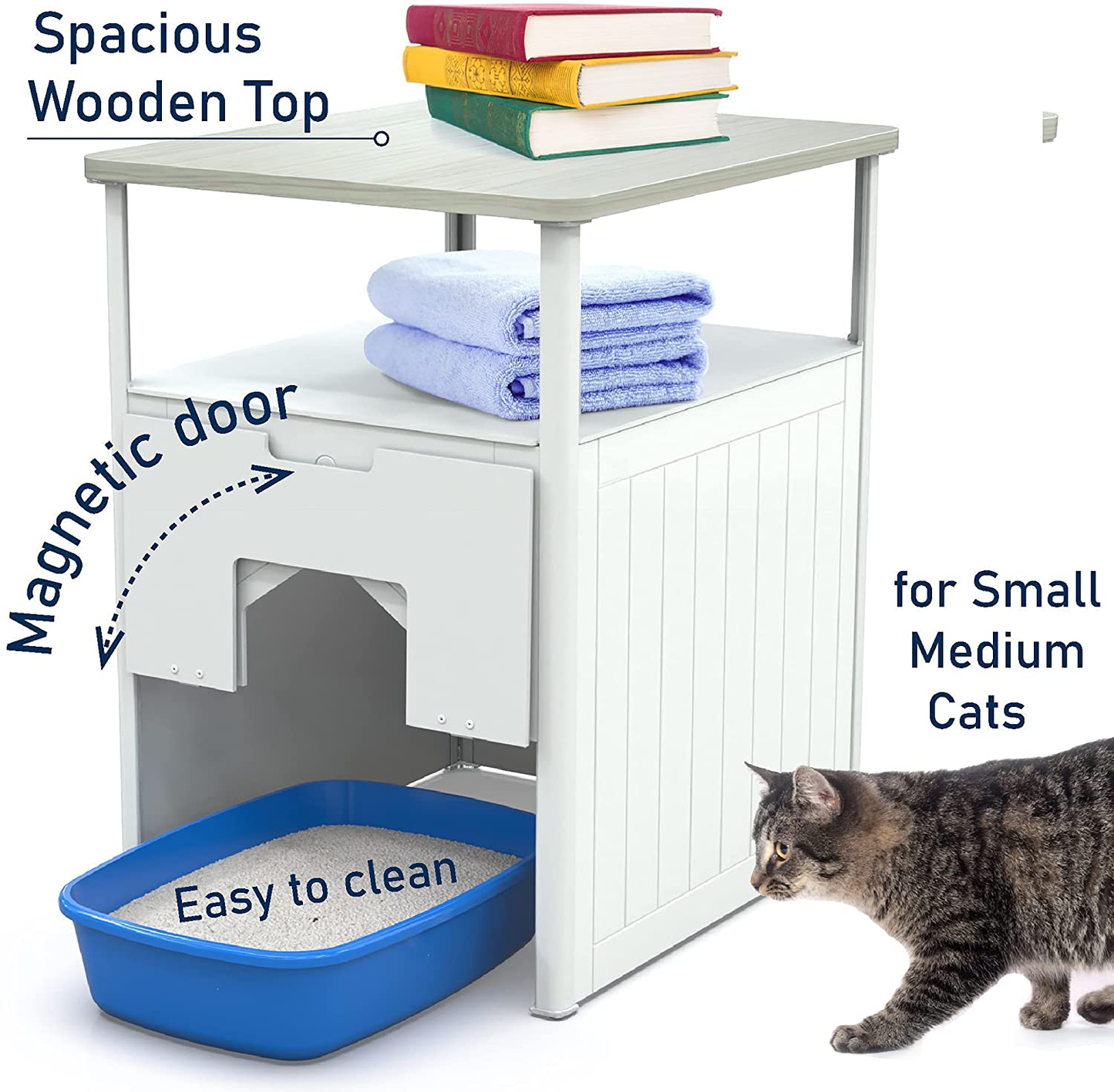 Palram Max Cat Litter Box Nightstand Enclosure, Tall Litter Box Hidden Cabinet, Washroom Cat Box Furniture Cover for Small Medium Cats, White