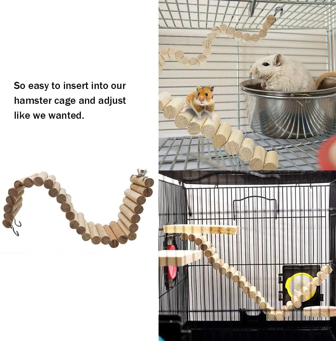 Hamiledyi Hamster Suspension Bridge,Natural Wooden Rat Bendable Ladder Mouse Long Climbing Ladder Rodents Chew Toys Cage Accessories for Dwarf Hamster Mice Gerbil Chinchilla Chipmunk