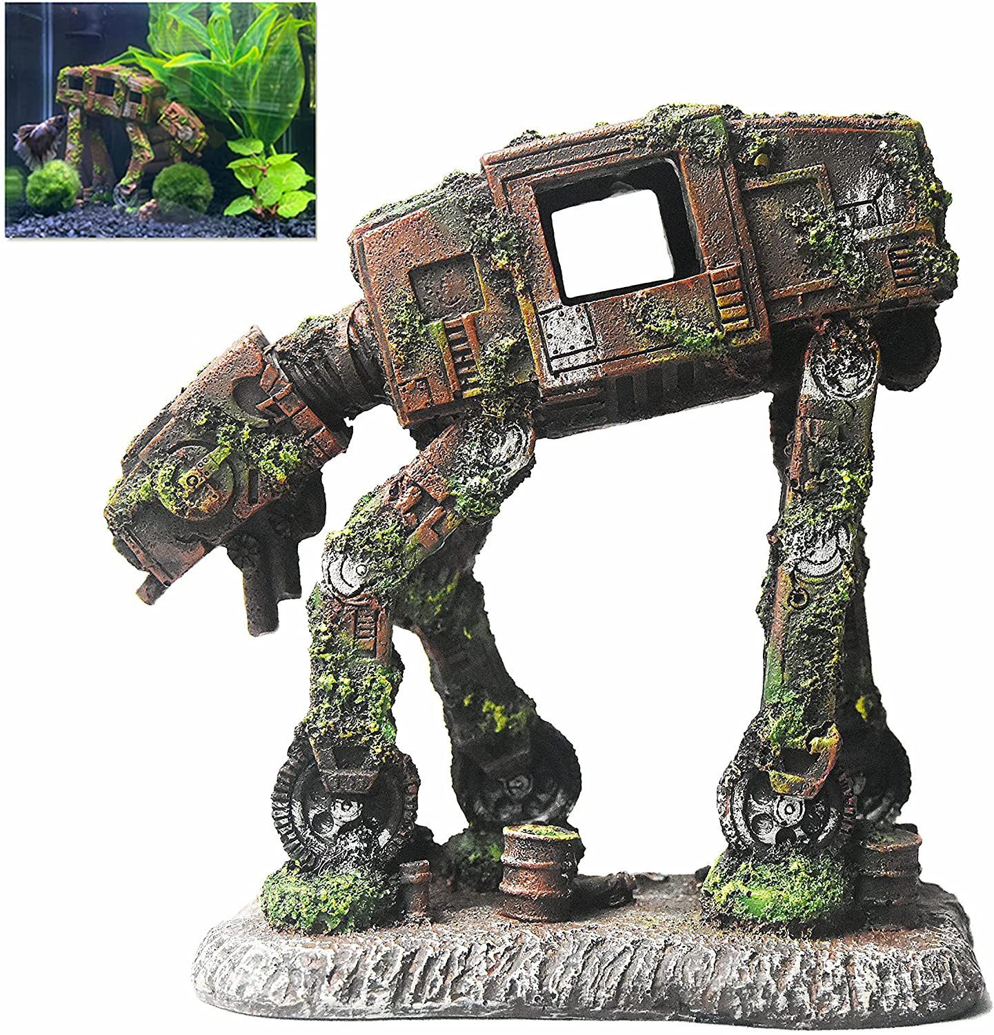 Fazhongfa Aquarium Decorations Castle and Robot Dog Fish Tank Decor for Betta Toys Small and Medium Resin Fish Accessories Hideouts Cave Hide House Ornament Backgrounds Decoration Animals & Pet Supplies > Pet Supplies > Fish Supplies > Aquarium Decor fazhongfa style 1 - Big  