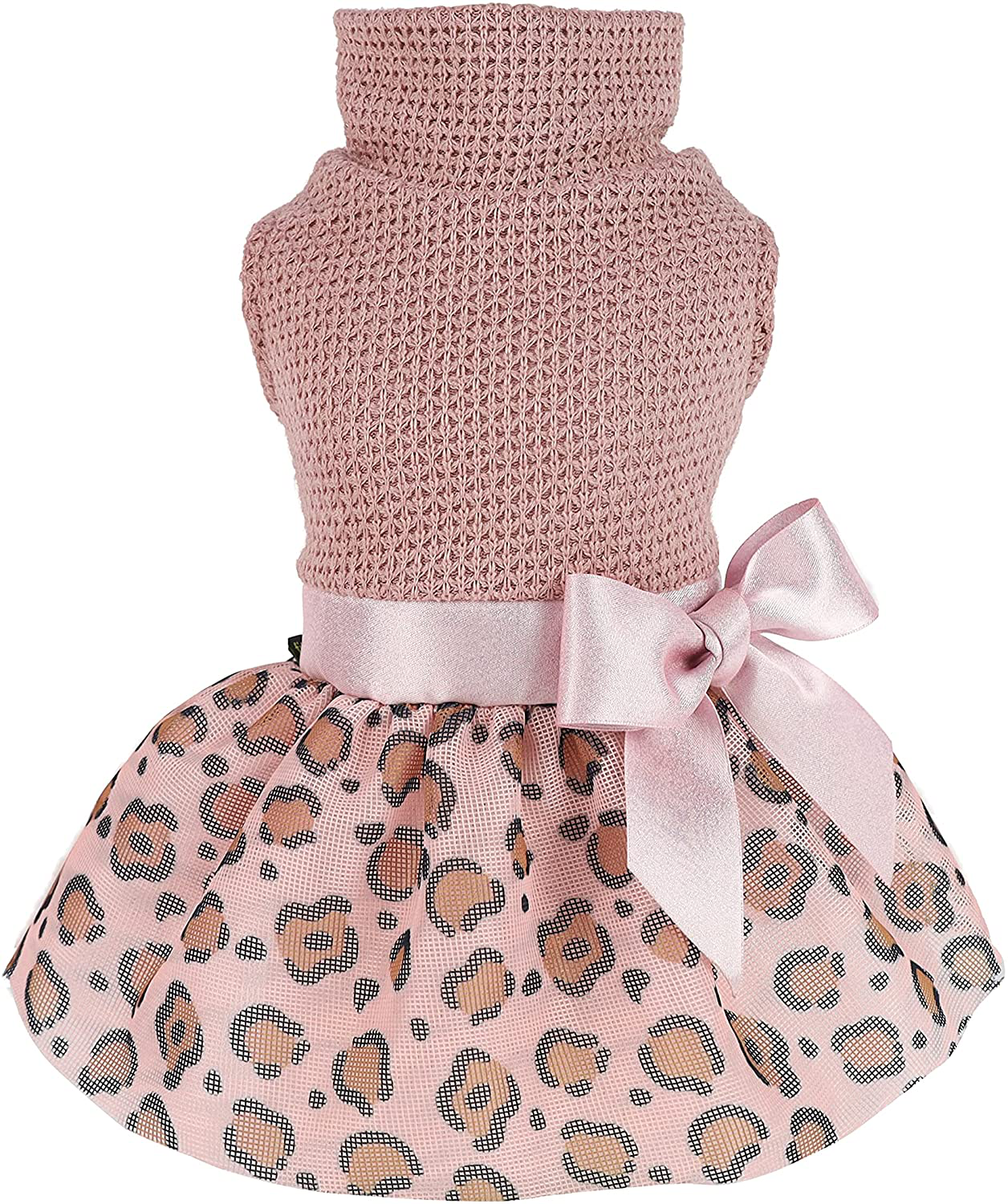 Fitwarm Leopard Dog Dress Lightweight Knitted Pet Clothes with Bowknot Doggie Turtleneck Tutu Puppy Girl One-Piece Doggy Outfits Cat Apparel Animals & Pet Supplies > Pet Supplies > Dog Supplies > Dog Apparel Fitwarm Pink XS 