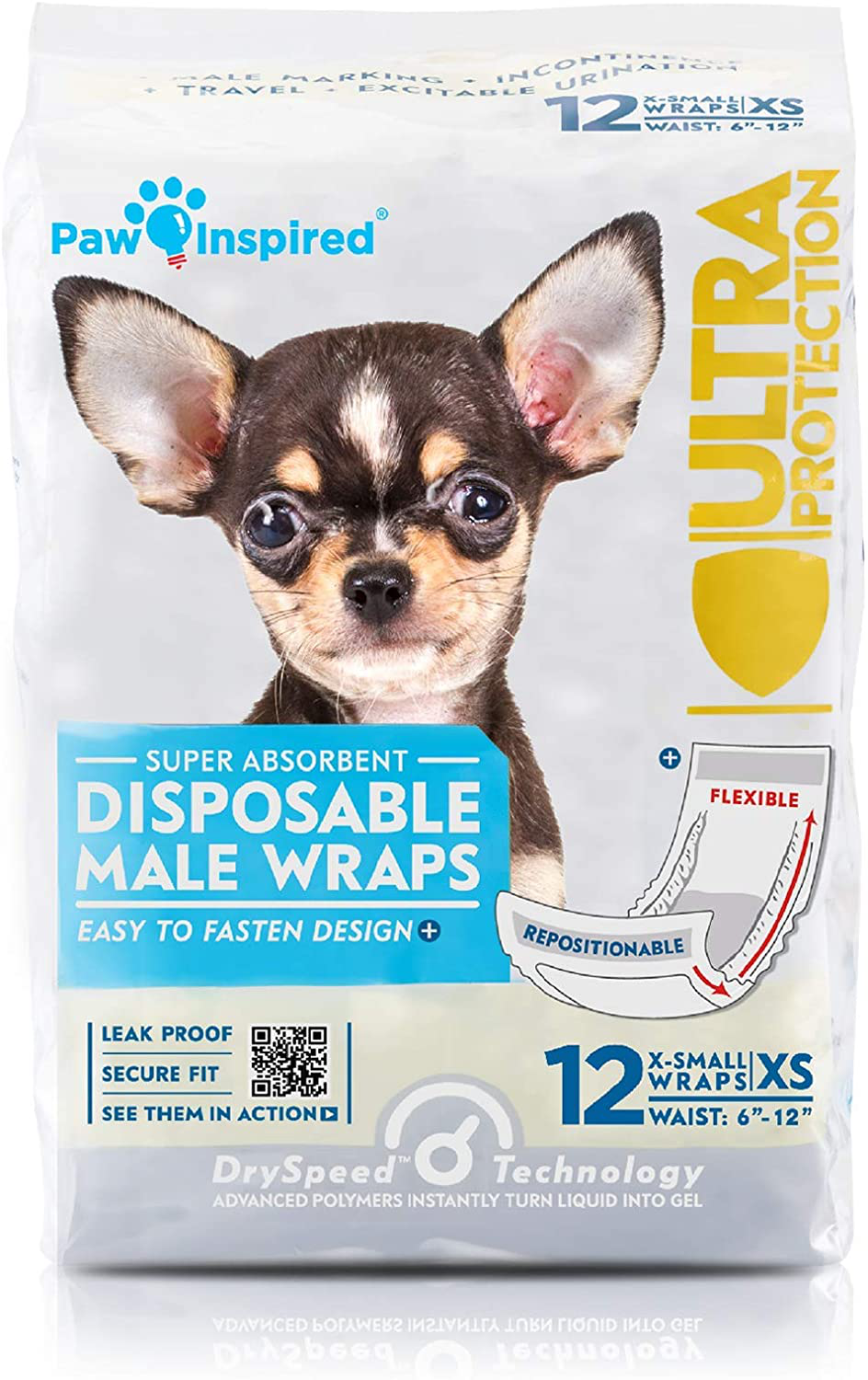 Paw Inspired 36Ct Disposable Male Dog Wraps, Belly Band for Dogs | Disposable Dog Diapers Male | Belly Bands for Male Dogs | Excitable Urination, Incontinence, or Male Marking Animals & Pet Supplies > Pet Supplies > Dog Supplies > Dog Diaper Pads & Liners Paw Inspired   