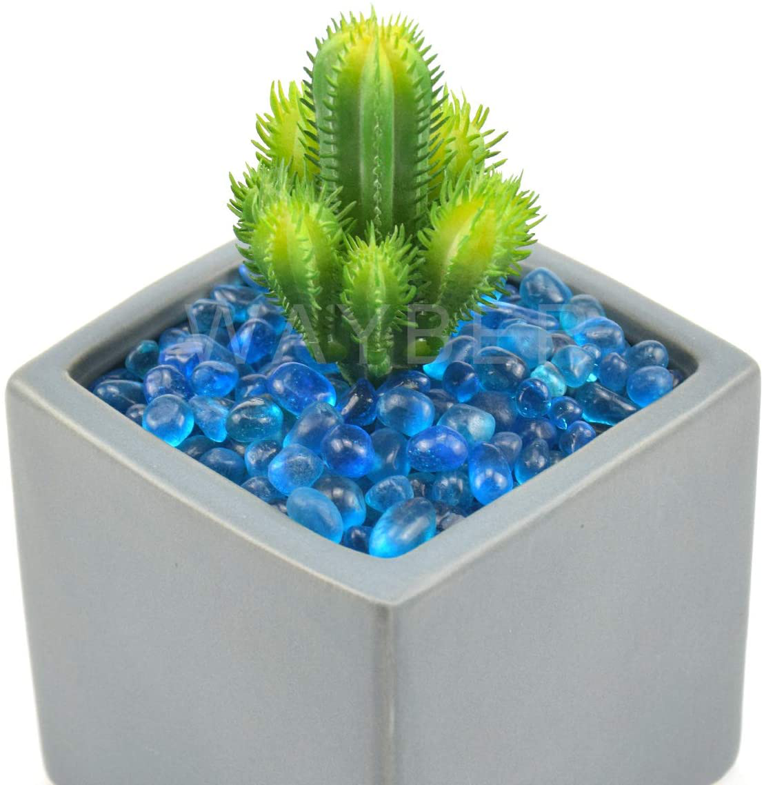 WAYBER Glass Stones, 1Lb/460G Irregular Sea Glass Pebbles Non-Toxic Artificial Crystal Gemstones for Aquarium Turtle Tank Vase Filler Terrarium Flowerpot Decoration, Lake Blue