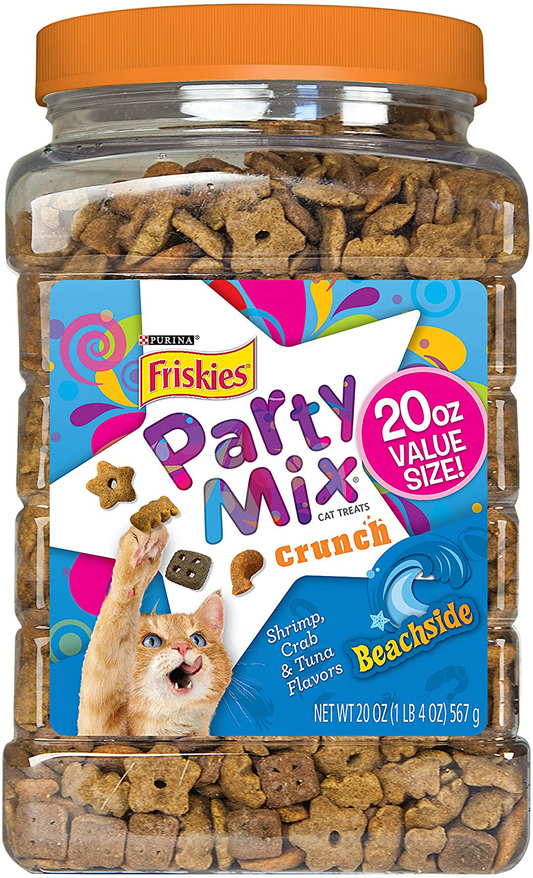Party Mix Crunch Beachside Cat Treats 20 Oz. Canister,Shrimp, Crab and Tuna Flavors,New