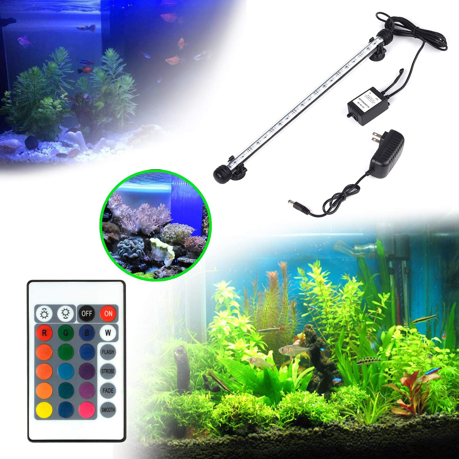 LED Aquarium Light, Fish Tank Lights Waterproof RGB Color Change Lighting Underwater Submersible LED Lighting Strip Background Decrate Light -15'