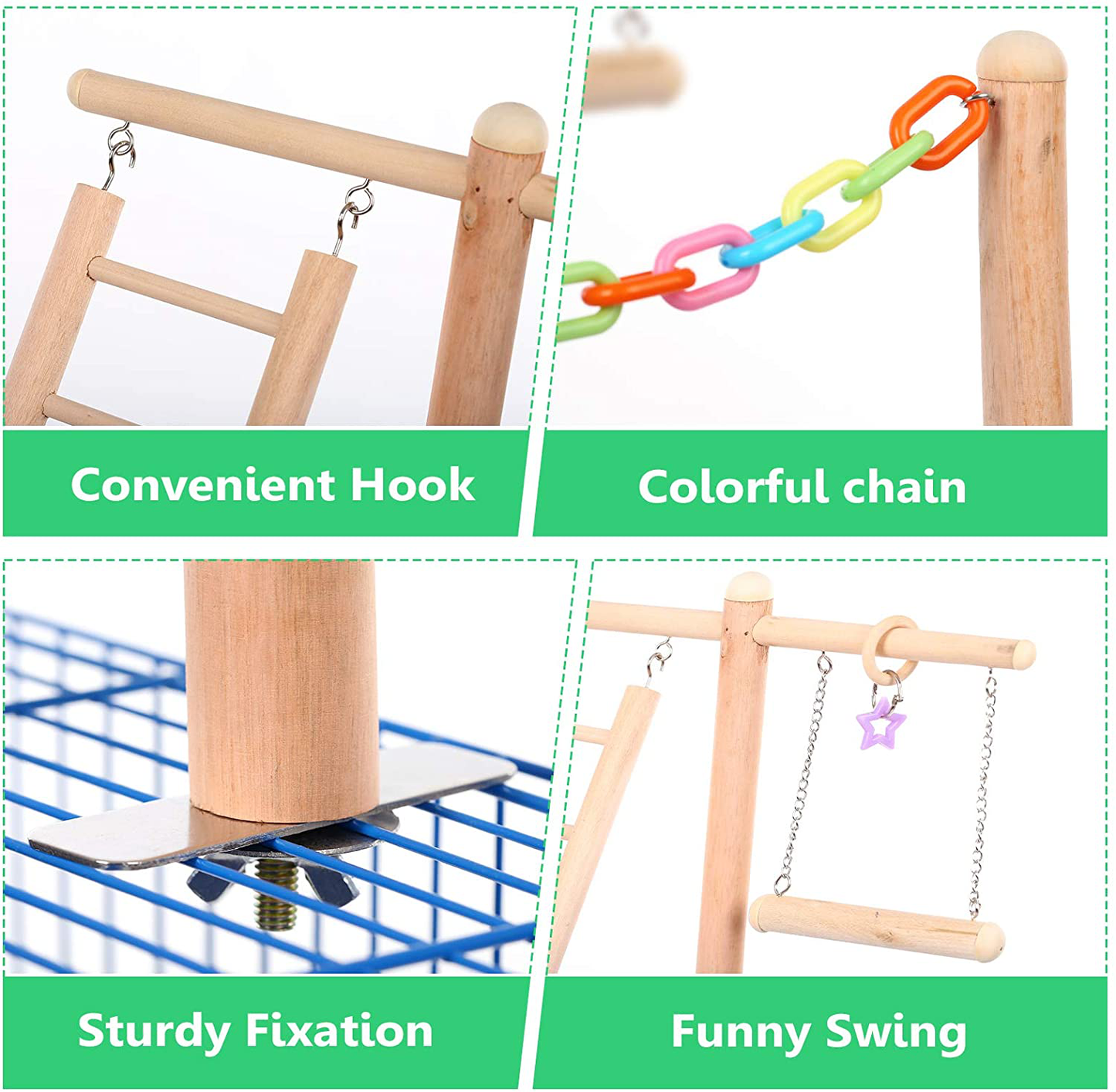 SAWMONG Wooden Bird Play Stand Perch Set, Training Stand with Climbing Ladder, Parrot Playground Birdcage Swing Toy for Parakeets, Cockatiel Animals & Pet Supplies > Pet Supplies > Bird Supplies > Bird Gyms & Playstands SAWMONG   