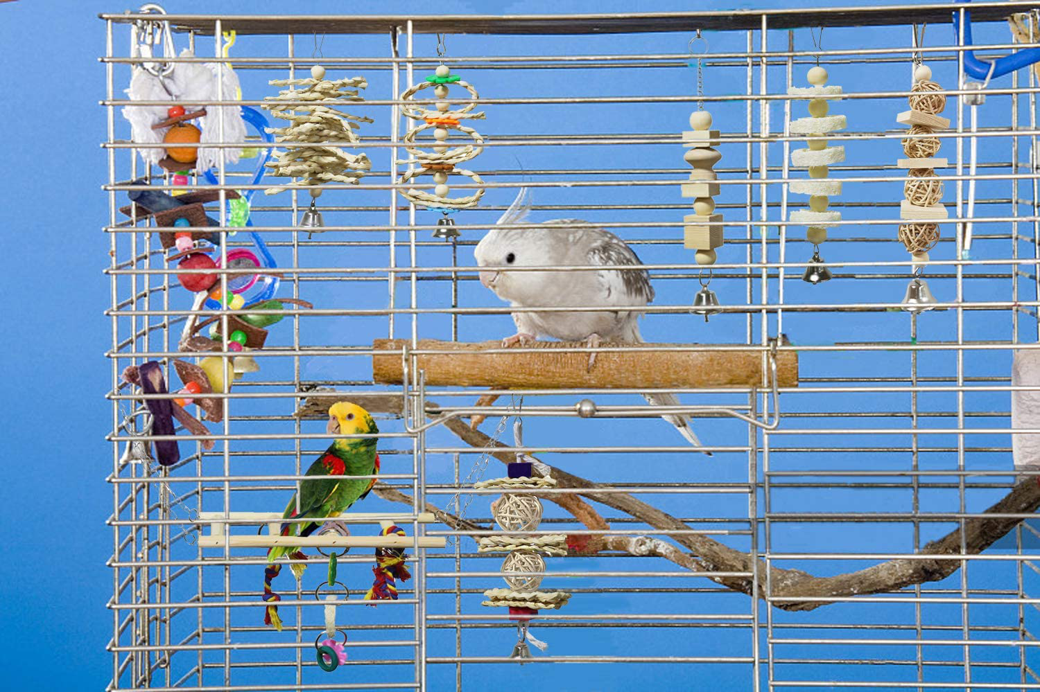BWOGUE 7 Packs Bird Parrot Toys Natural Wood Chewing Toy Bird Cage Toys Hanging Swing Hammock Climbing Ladders Toys for Small Parakeets, Cockatiels, Conures, Finches,Budgie, Parrots, Love Birds