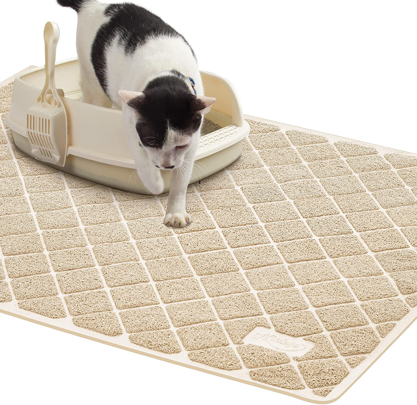 Niubya Premium Cat Litter Mat, Litter Box Mat with Non-Slip and Waterproof Backing, Litter Trapping Mat Soft on Kitty Paws and Easy to Clean, Cat Mat Traps Litter from Box Animals & Pet Supplies > Pet Supplies > Cat Supplies > Cat Litter Box Mats Niubya Beige Large - 35" x 23" 