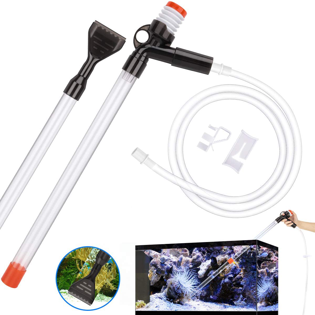 Vavopaw Fish Tank Cleaner, 5 in 1 Quick Water Changer Aquarium Cleaning Accessories, Aquarium Siphon Vacuum Gravel Cleaner Kit with Air-Pressing Button, Glass Scraper and Water Flow Controller, Black Animals & Pet Supplies > Pet Supplies > Fish Supplies > Aquarium Cleaning Supplies VavoPaw   