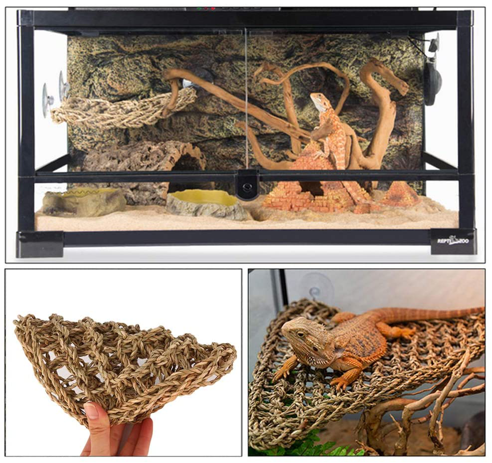 PIVBY Bearded Dragon Hammock Reptile Lounger Hermit Crab Climbing Toys Tank Accessories for Habitats Pack of 2