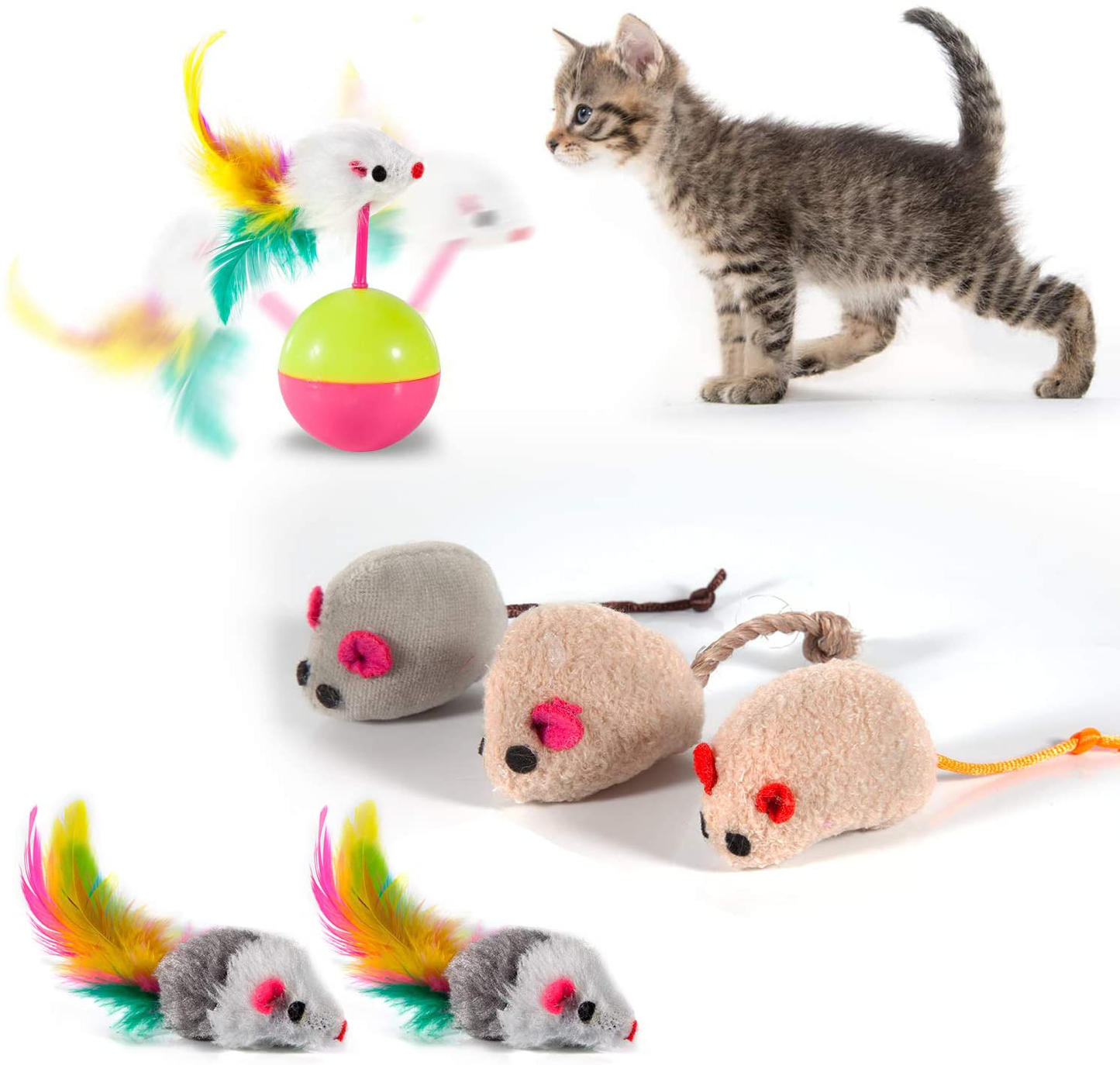 MIBOTE 28Pcs Cat Toys Kitten Toys Assorted, Cat Tunnel Catnip Fish Feather Teaser Wand Fish Fluffy Mouse Mice Balls and Bells Toys for Cat Puppy Kitty Animals & Pet Supplies > Pet Supplies > Cat Supplies > Cat Toys MIBOTE   