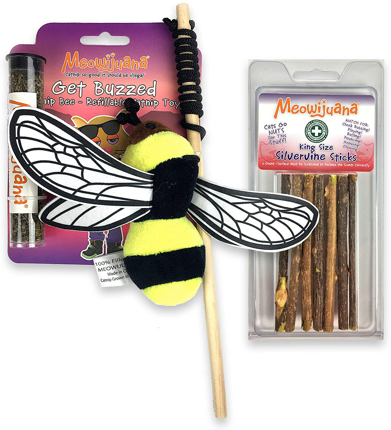 Meowijuana | King Size Silvervine Sticks Bundles | All Natural Matatabi Chew Sticks | High Potency Cat Treat | Cat Dental Health | Catnip Alternative | Feline and Cat Lover Approved Animals & Pet Supplies > Pet Supplies > Cat Supplies > Cat Treats Meowijuana Get Buzzed Bundle  