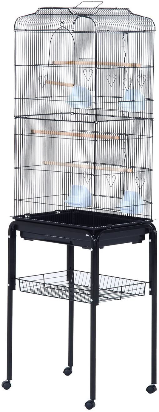 Pawhut 60" Metal Indoor Bird Cage Starter Kit with Detachable Rolling Stand, Storage Basket, and Accessories Animals & Pet Supplies > Pet Supplies > Bird Supplies > Bird Cages & Stands PawHut   