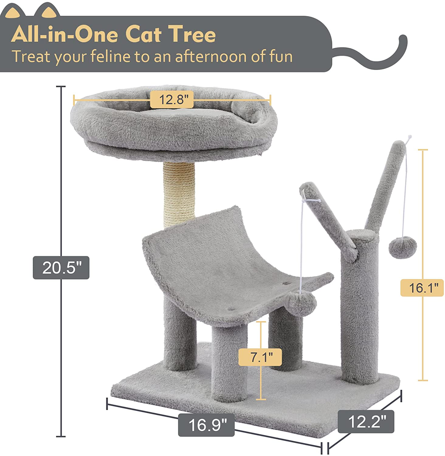 SUPERJARE Cat Tree with Plush Perchs, Indoor Cat Play Tower with 2 Dangling Balls, Kitten Activity Center with Scratching Board & Posts Animals & Pet Supplies > Pet Supplies > Cat Supplies > Cat Furniture SUPERJARE   