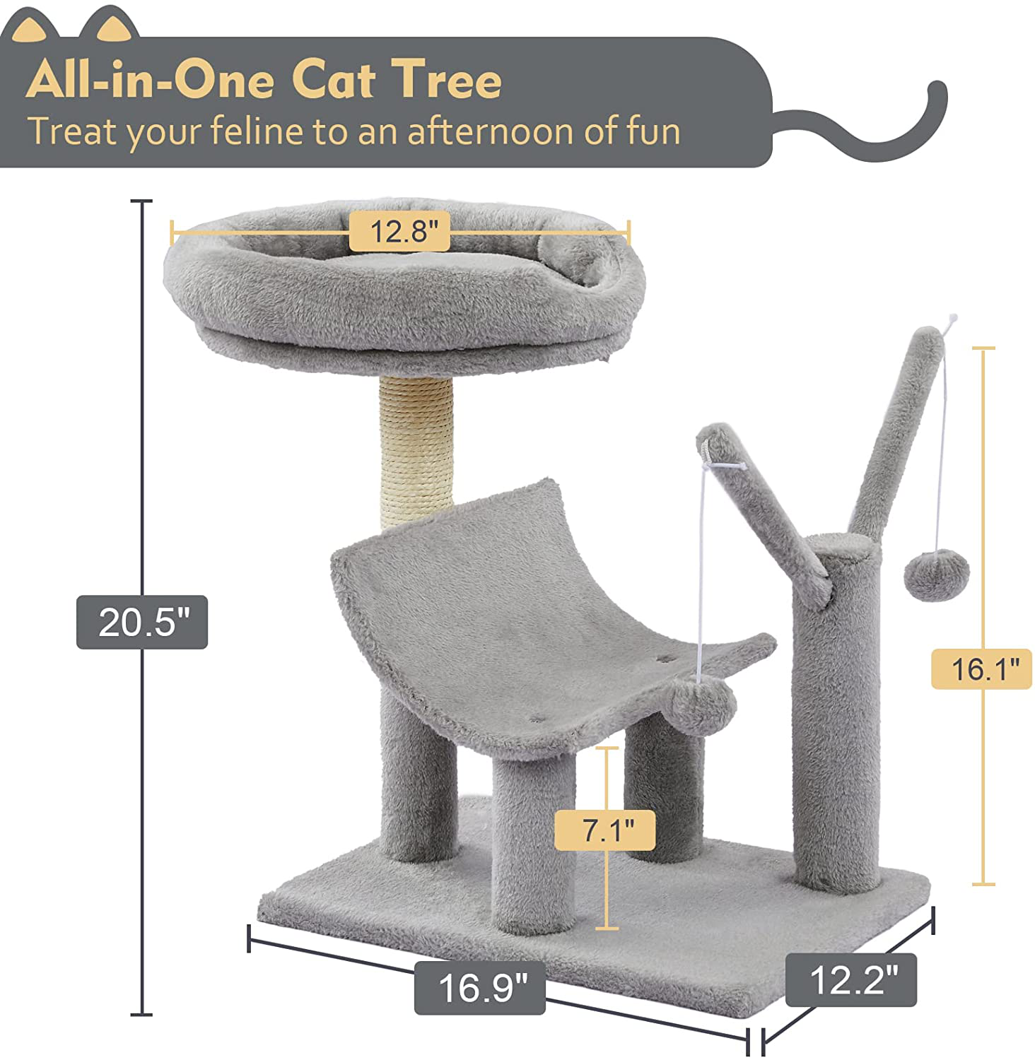 SUPERJARE Cat Tree with Plush Perchs, Indoor Cat Play Tower with 2 Dangling Balls, Kitten Activity Center with Scratching Board & Posts