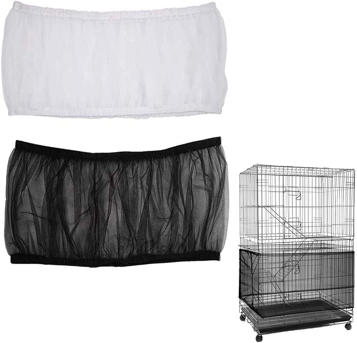 Bird Cage Seed Catcher (2 Pack), Airy Gauze Bird Cage Cover Seeds Guard Dust-Proof Universal Birdcage Accessories Mesh Net Cover Animals & Pet Supplies > Pet Supplies > Bird Supplies > Bird Cage Accessories ISMARTEN Black + White Large 