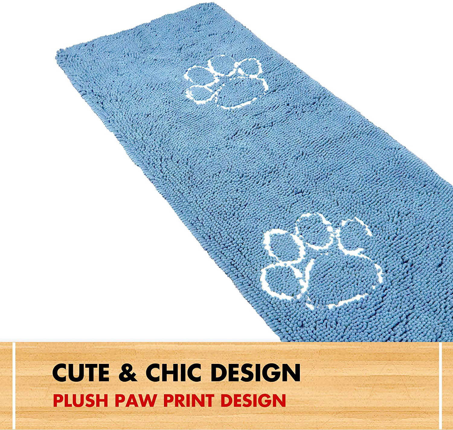 My Doggy Place - Ultra Absorbent Microfiber Dog Door Mat, Durable, Quick Drying, Washable, Prevent Mud Dirt, Keep Your House Clean (Faded Denim W/Paw Print, Hallway Runner) - 8' X 2' Feet