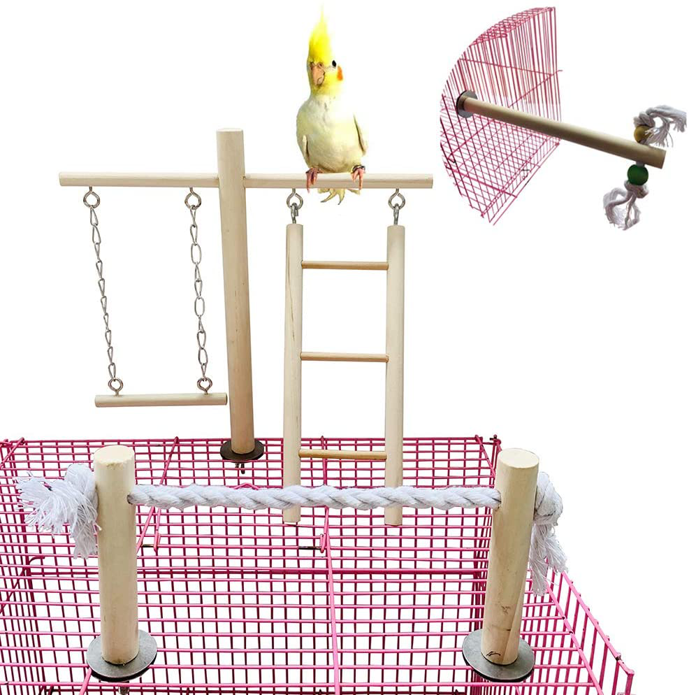 PINVNBY Parrot Climbing Ladder Swing Toy Natural Wood Bird Cage Play Gyms Playground Stand Rope Perch for Parakeet Cockatiel Conure Love Birds Finch African Grey Macaw Amazon Budgies Animals & Pet Supplies > Pet Supplies > Bird Supplies > Bird Gyms & Playstands PINVNBY   