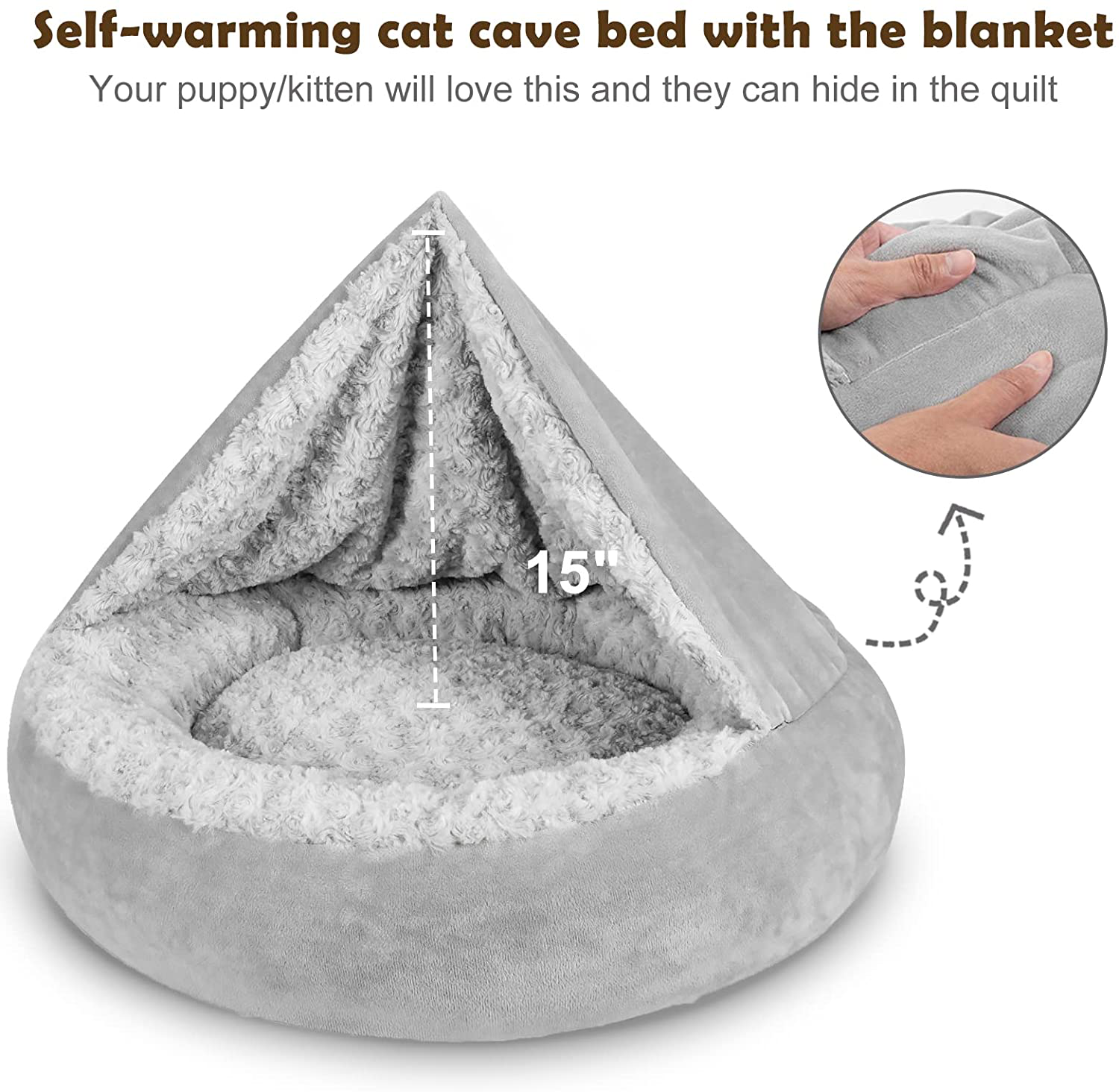 JOEJOY Small Dog Bed Cat Bed with Hooded Blanket, Cozy Cuddler Luxury Orthopedic Puppy Pet Bed, Donut round Calming Anti-Anxiety Dog Burrow Cat Cave - Anti-Slip Bottom and Machine Washable 23 Inch Animals & Pet Supplies > Pet Supplies > Dog Supplies > Dog Beds JOEJOY   
