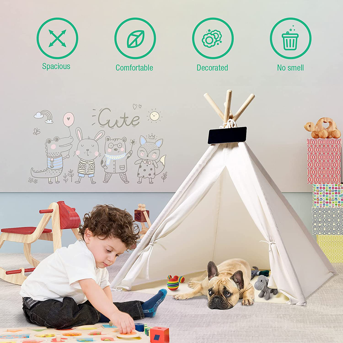 IREENUO Pet Teepee Tent for Dogs Cats, 33Inches Medium Size Dogs Tent House for Small Medium Dogs with Durable Material Animals & Pet Supplies > Pet Supplies > Dog Supplies > Dog Houses IREENUO   