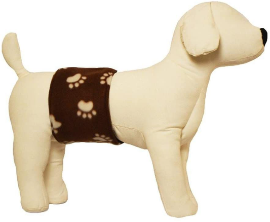 Cuddle Bands Male Dog Belly Band for Housetraining and Incontinence - Washable and Reusable Dog Diaper (Brown Paw Print) Animals & Pet Supplies > Pet Supplies > Dog Supplies > Dog Diaper Pads & Liners Cuddle Bands Small: 14-16"  