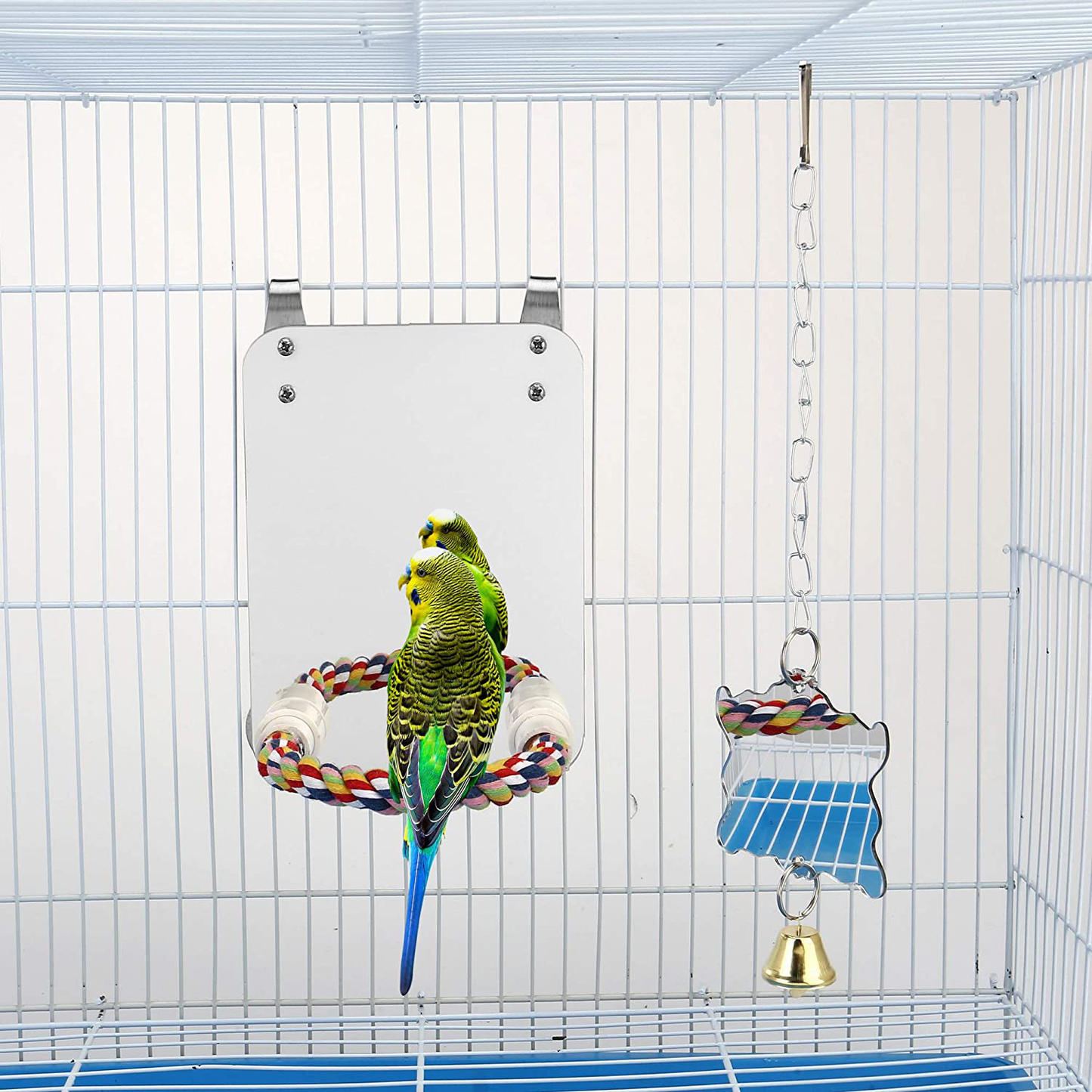 Filhome Bird Mirror with Rope Perch Stand, Cockatiel Parakeet Mirror for Cage Bird Toy Swing Cage Accessories for Parrot Conure Lovebirds Finch Canaries Animals & Pet Supplies > Pet Supplies > Bird Supplies > Bird Cage Accessories Filhome   