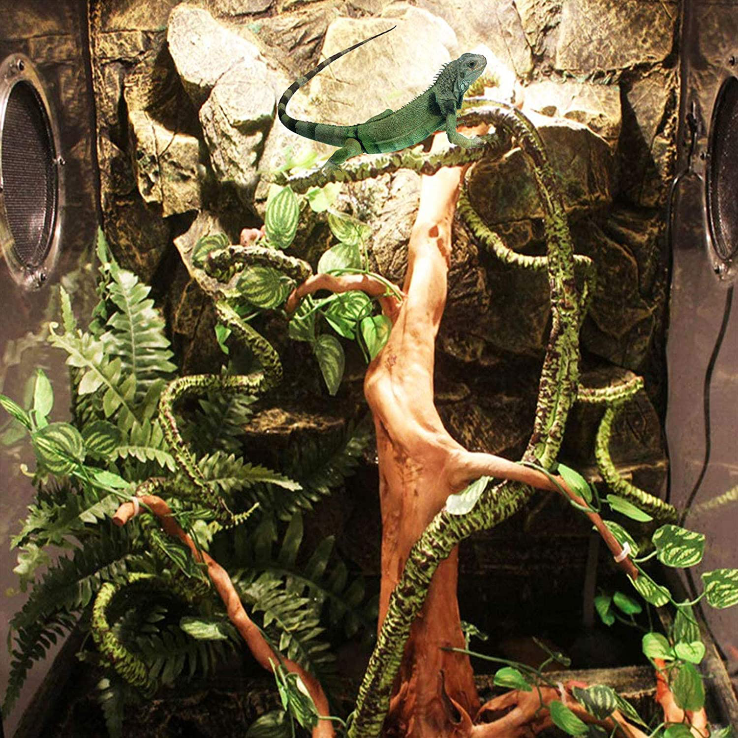 Kathson Reptile Vines Plants Flexible Bendable Jungle Climbing Vine Terrarium Plastic Plant Leaves Pet Tank Habitat Decor for Bearded Dragons Lizards Geckos Snakes Hermit Crab Frogs and More Reptiles Animals & Pet Supplies > Pet Supplies > Reptile & Amphibian Supplies > Reptile & Amphibian Habitat Accessories kathson   