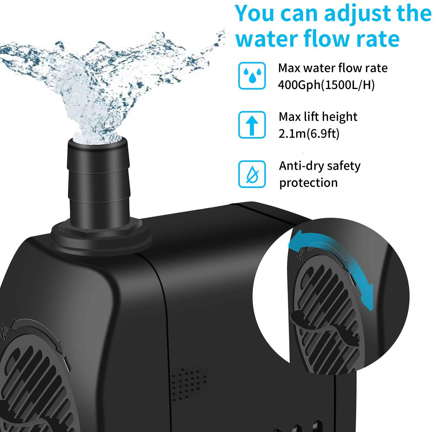 Fountain Pump 400GPH 25W Outdoor Fountain Water Pump Kit Pond Pump Submersible Pump with 2 Nozzles Hose Tubing for Aquarium Fish Tank Fountain Pond Submersible Hydroponic and Backyard Garden Animals & Pet Supplies > Pet Supplies > Fish Supplies > Aquarium & Pond Tubing HISP   