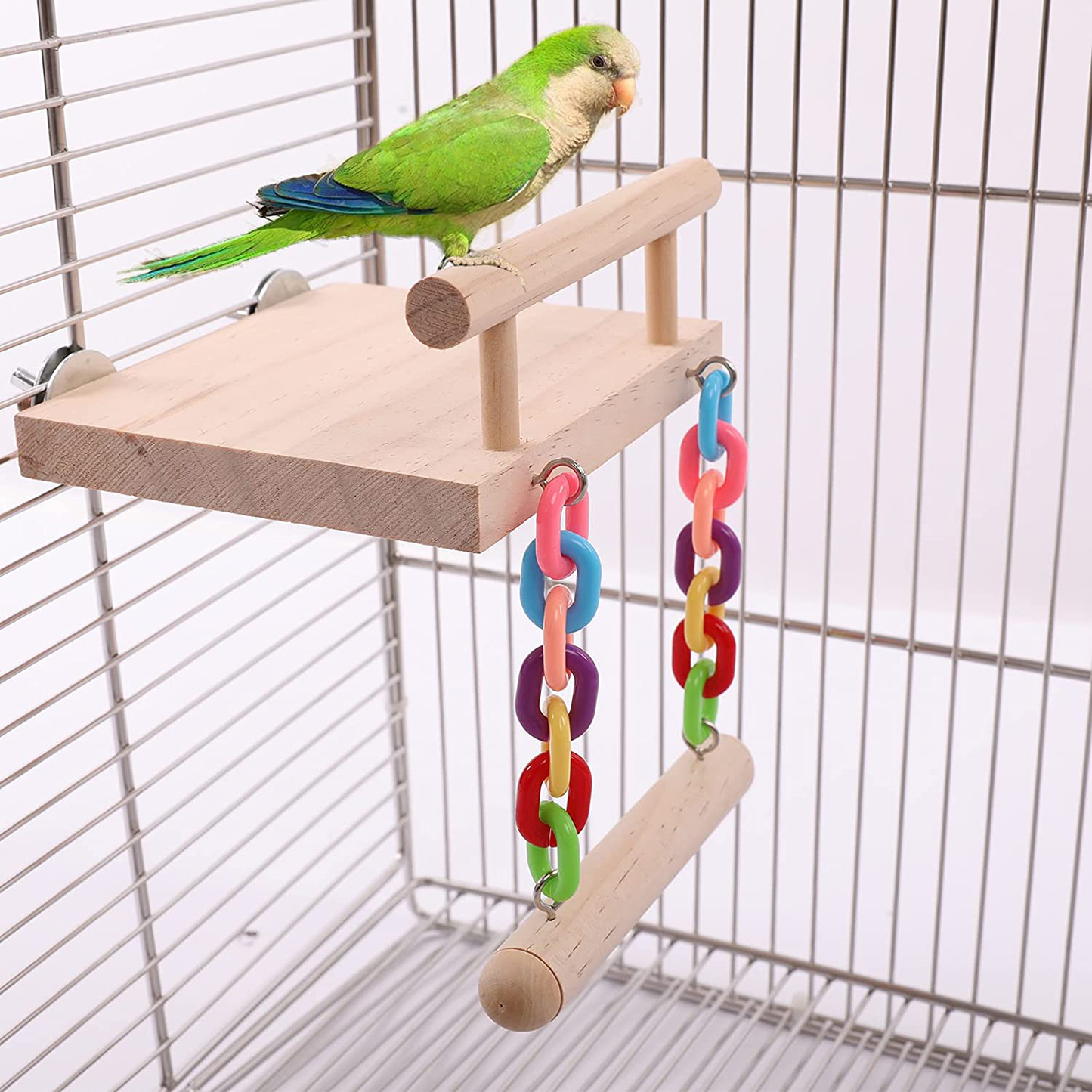 Bird Perches Cage Toys, Bird Wooden Play Gyms Stands with Acrylic Wood Swing, Rattan Ball, Ferris Wheel, Bird Perch Chewing Toys for Green Cheeks, Baby Lovebird, Chinchilla, Hamster