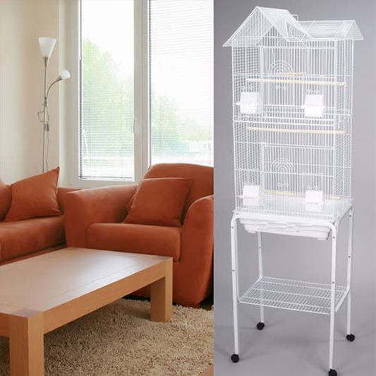 Mcage Large Pagoda House Canary Parakeet Cockatiel Lovebird Finch Bird Cage with Stand -18"X14"X63" Animals & Pet Supplies > Pet Supplies > Bird Supplies > Bird Cages & Stands Mcage White  