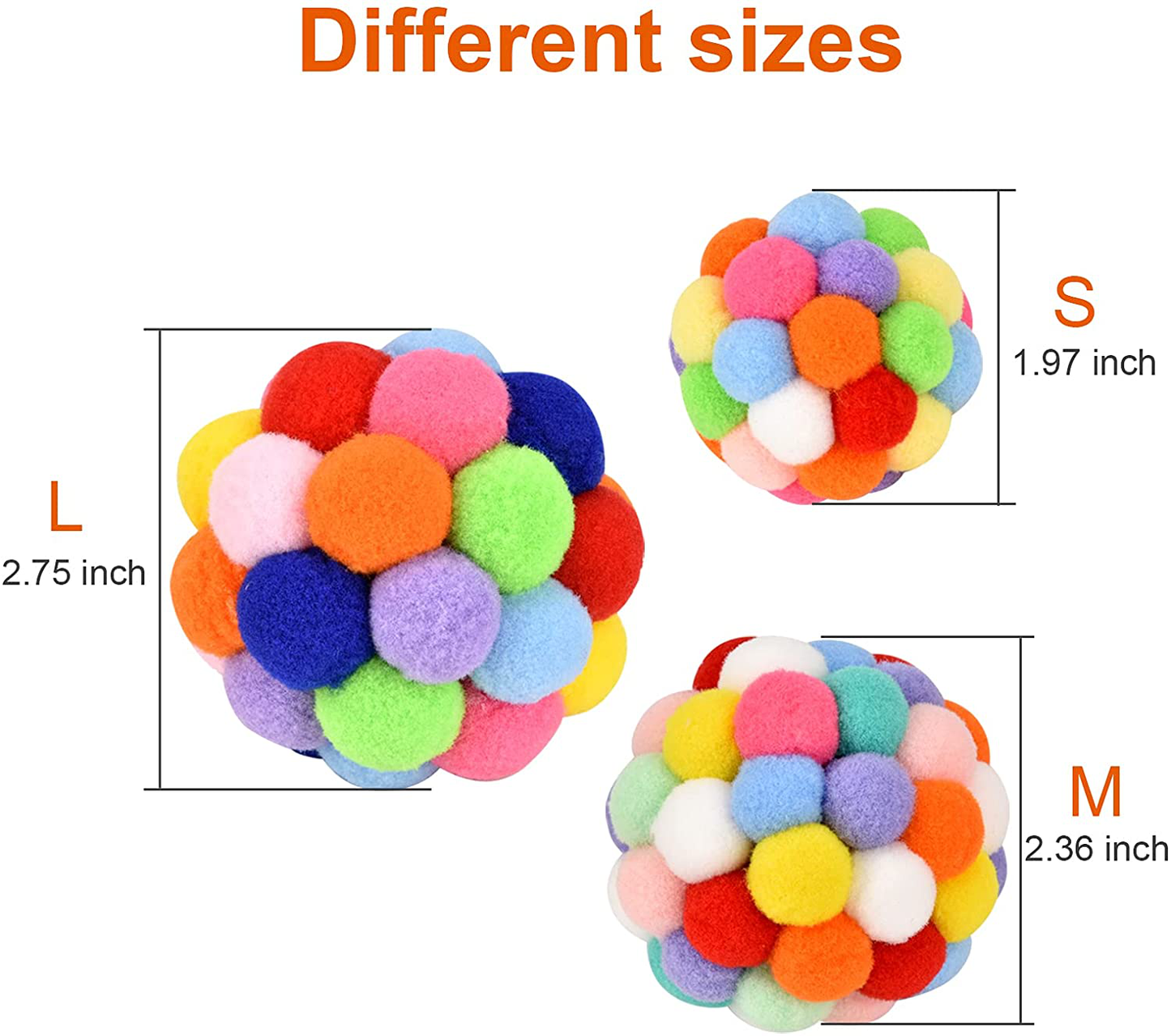 Cat Toy Balls with Bell, TUSATIY Colorful Soft Fuzzy Balls Built-In Bell for Cats, Chewing Toys Interactive Cat Toys for Indoor Cats and Kittens Animals & Pet Supplies > Pet Supplies > Cat Supplies > Cat Toys TUSATIY   