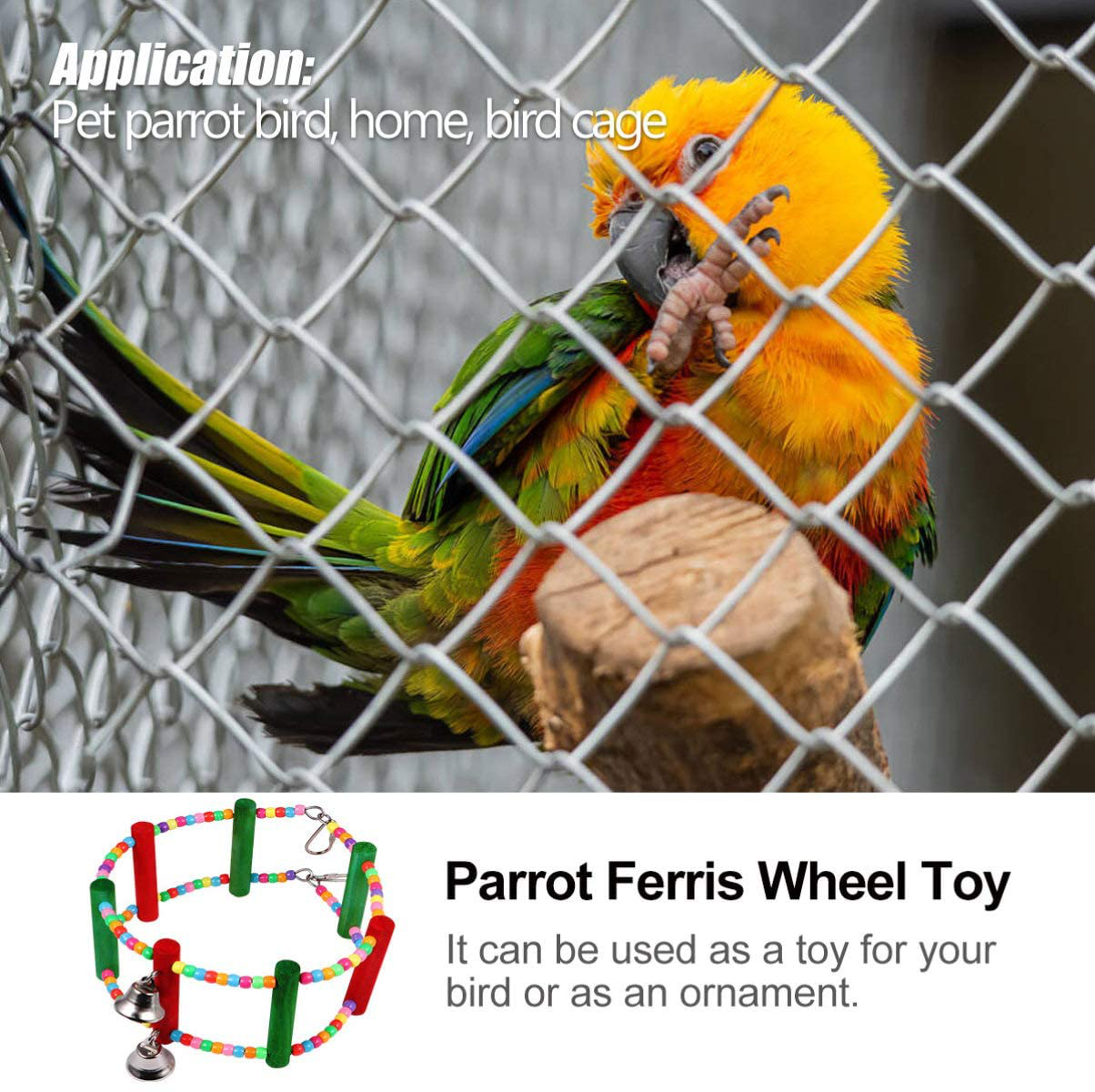 POPETPOP Bird Chewing Perch with Bell Cage Accessories Decorating Birdcage or Wood Parrot Perch Stand Play Gym Animals & Pet Supplies > Pet Supplies > Bird Supplies > Bird Gyms & Playstands POPETPOP   