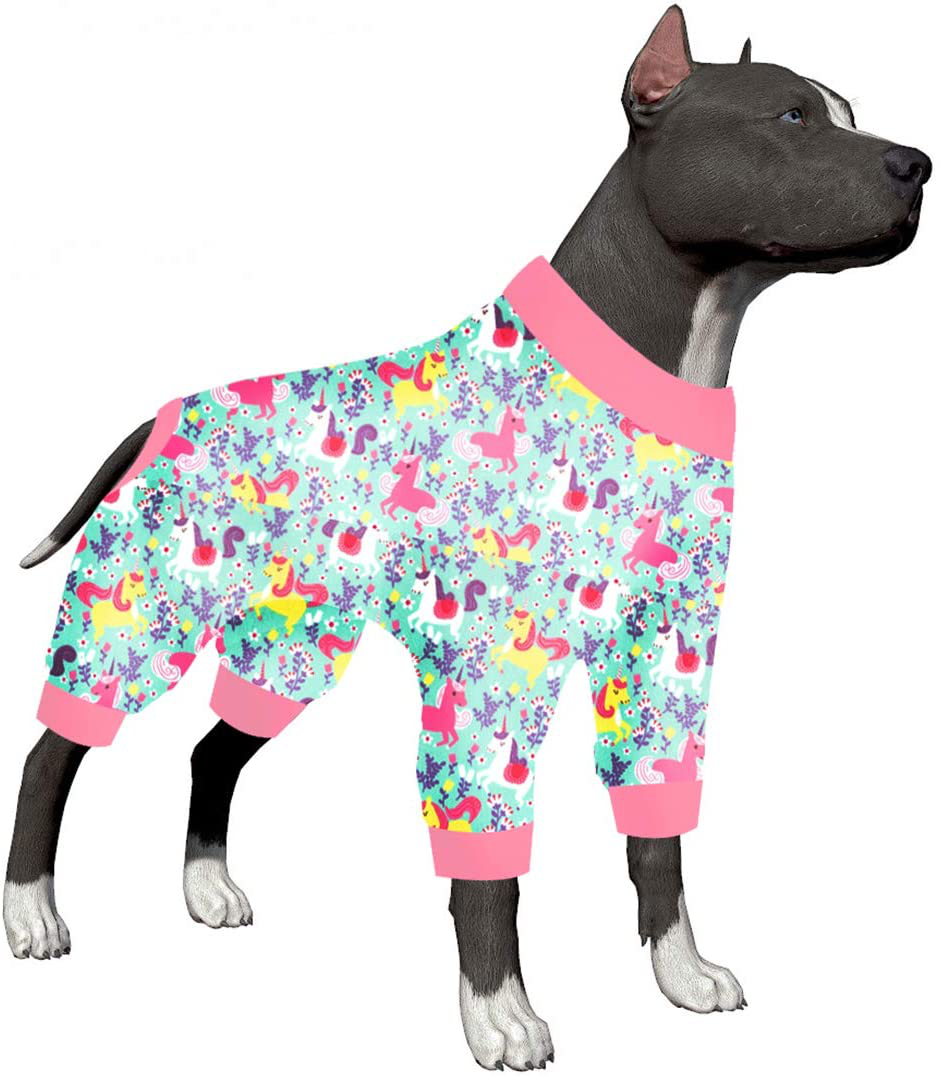 Lovinpet Big Dog Pajamas/Large Dog Clothes Dog Pajamas Post Surgery Wear Pitbull Lightweight Large Dog Shirt/Unicorn Frolic Unicorn Frolic Seafoam Prints/Post Dog Surgery Pjs