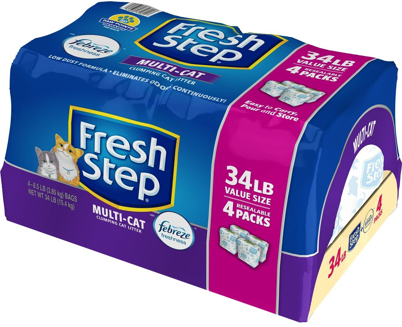 Fresh Step Multi-Cat with Febreze Freshness, Clumping Cat Litter, Scented, 34 Pounds, Resealable 4 Packs Animals & Pet Supplies > Pet Supplies > Cat Supplies > Cat Litter Fresh Step   
