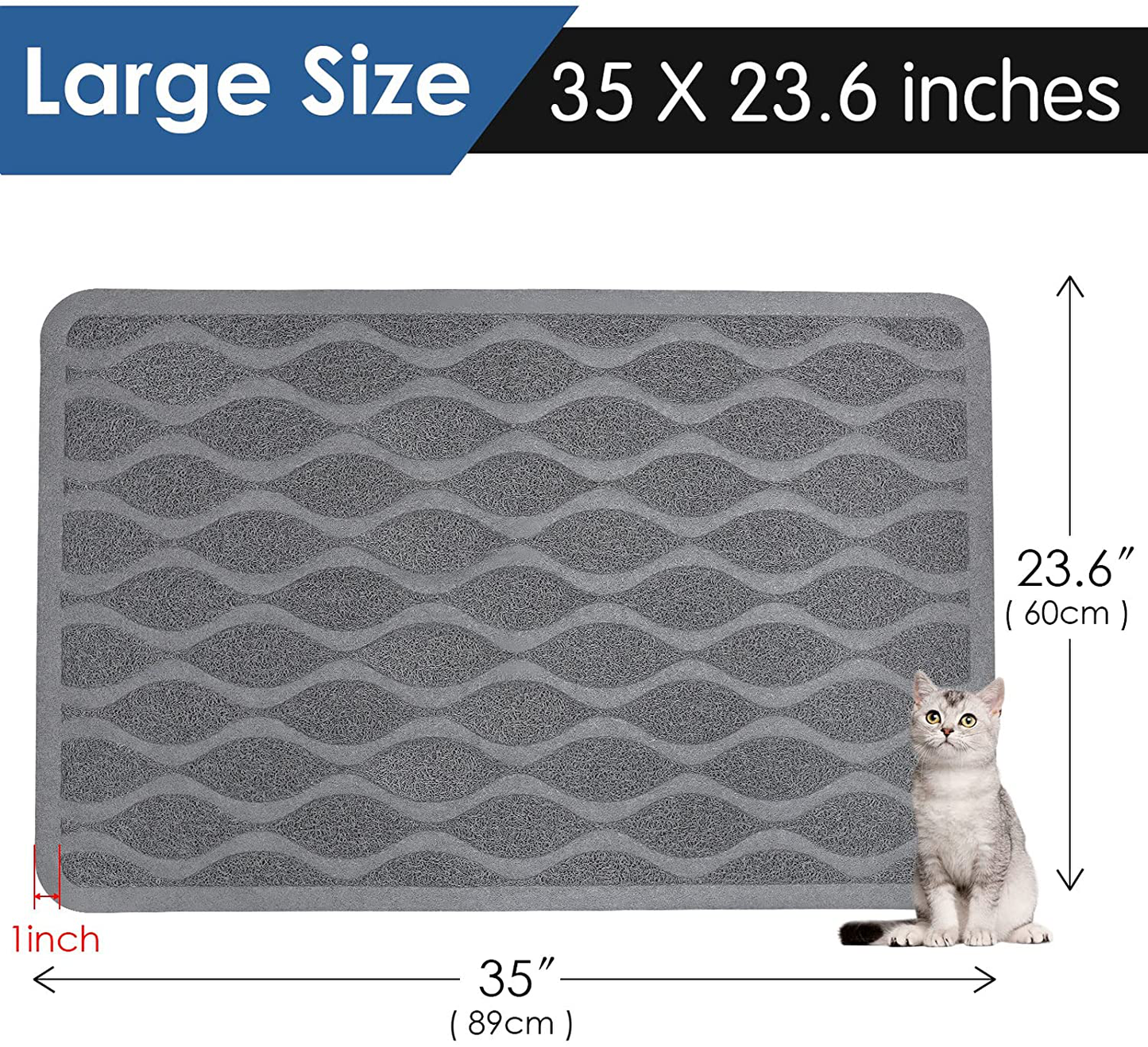 UPSKY Cat Litter Mat, Large Cat Litter Trapping Mat Scatter Control Goes under Litter Box Mat, Multi-Use Waterproof & Non-Slip Kitty Litter Mat, Pet Feeding Mat, Door Mat. (35" X 23") Animals & Pet Supplies > Pet Supplies > Cat Supplies > Cat Litter Box Mats UPSKY   